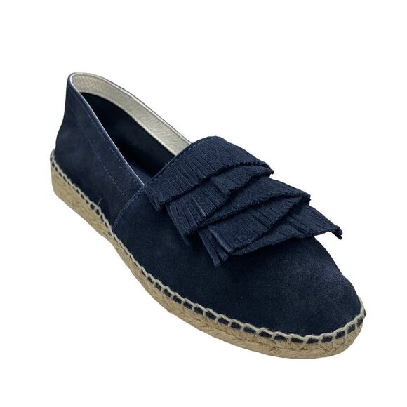 🔵Juncal Aguirre Cascading Fringe Suede Moc Navy Blue Espadrille 40 / 9.5 - Picture 2 of 9